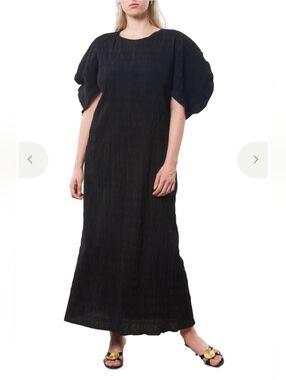 Mara Hoffman Black Aranza Textured Balloon-Sleeve Maxi Dress Size XL